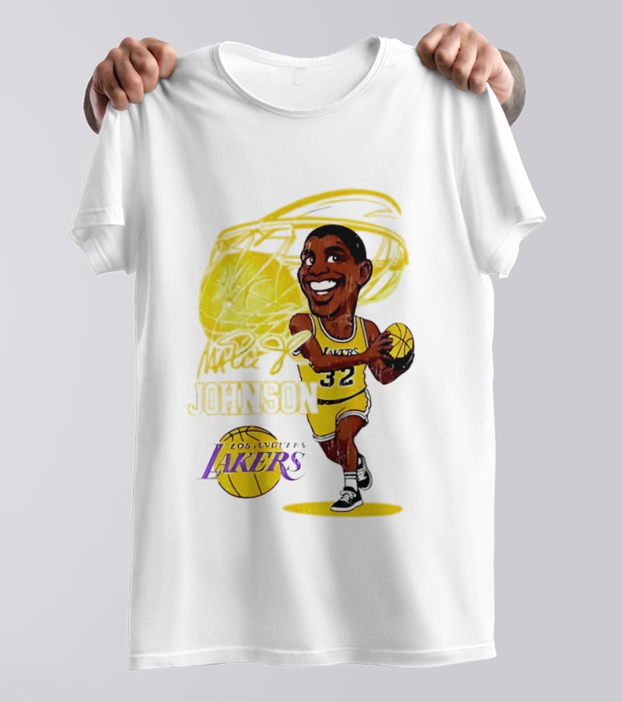 Magic Johnson 32 Los Angeles Lakers Basketball Caricature T-Shirt