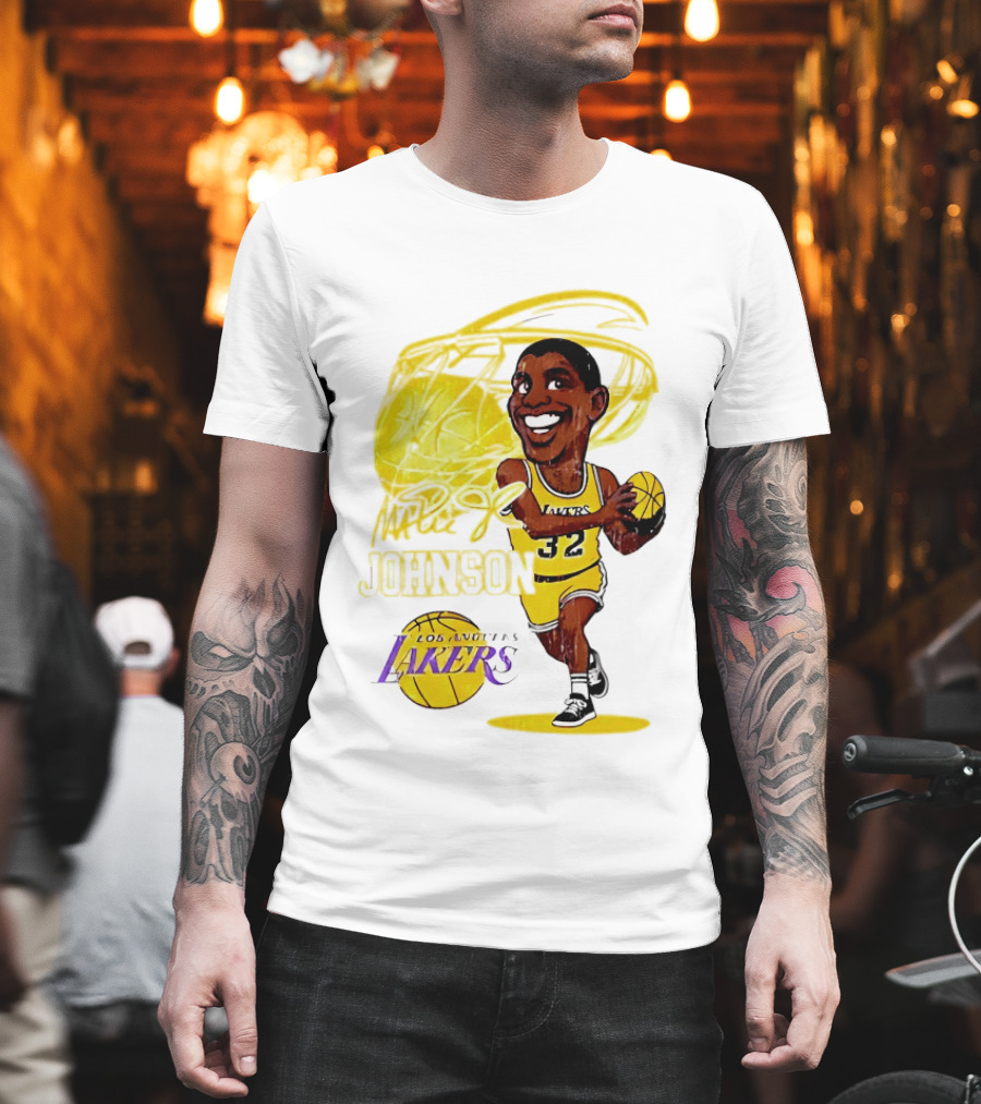 Magic Johnson 32 Los Angeles Lakers Basketball Caricature T-Shirt