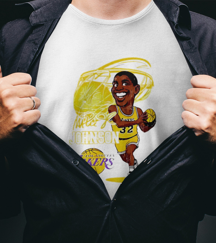 Magic Johnson 32 Los Angeles Lakers Basketball Caricature T-Shirt