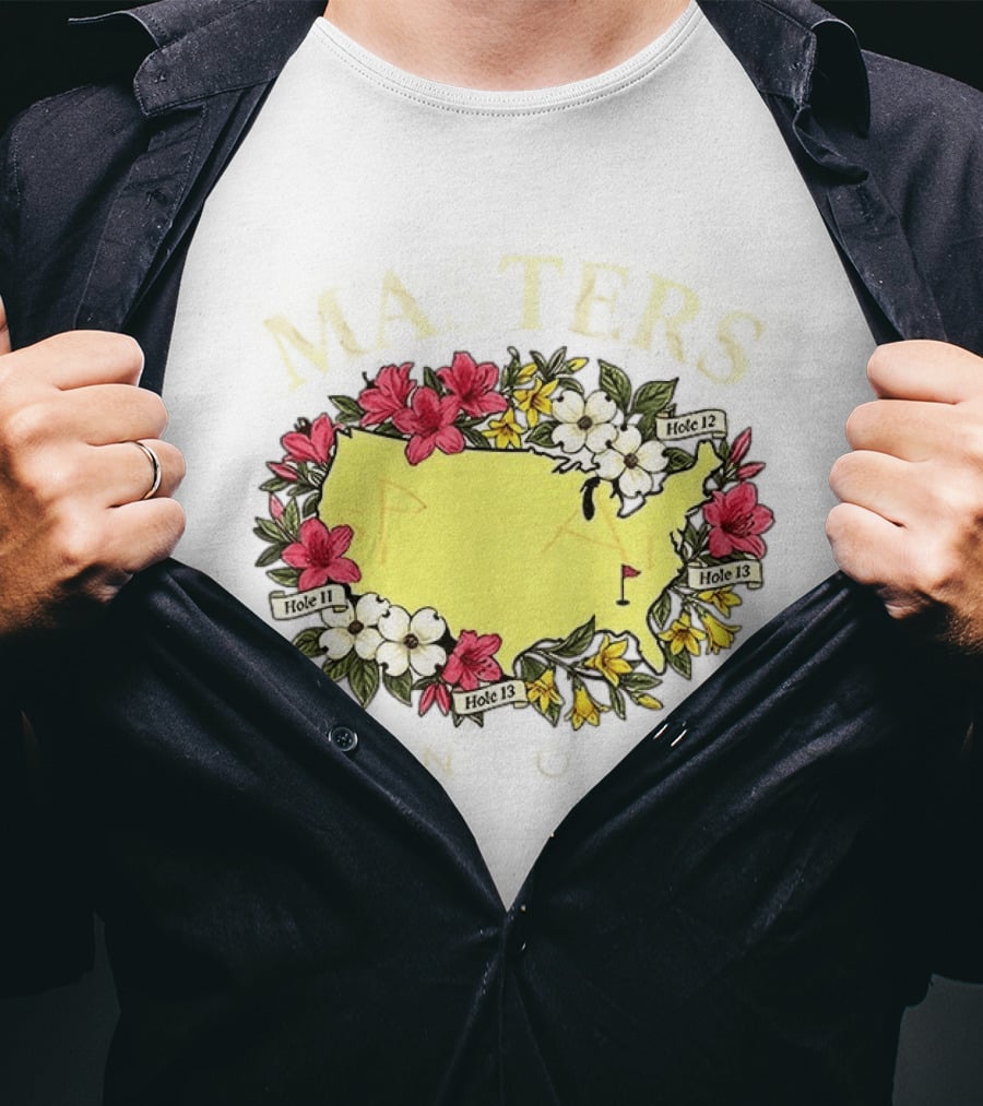 Masters Golf Tournament Augusta National Golf Club 2026 Hole 11 12 13 Map Flower T-Shirt