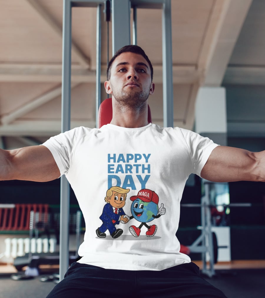 Happy Earth Day Trump MAGA Earth Cartoon Shaking Hands T-Shirt