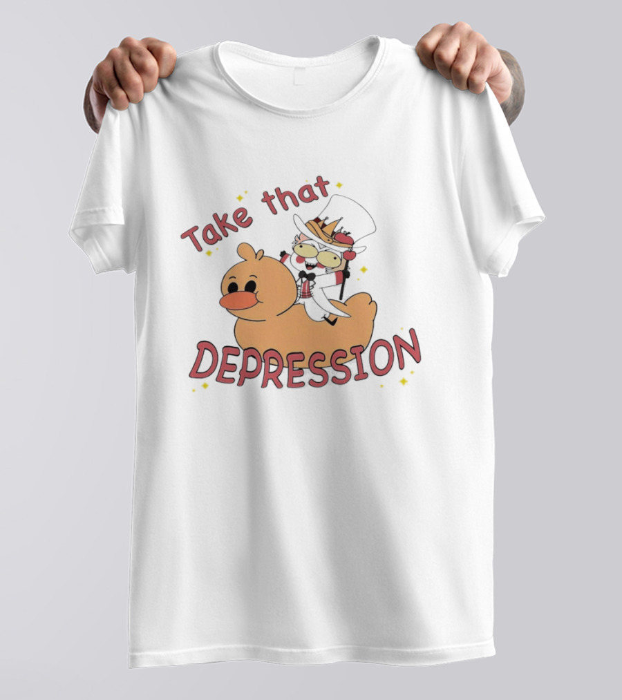 Take That Depression Hazbin Hotel Top Hat Character On Rubber Duck T-Shirt