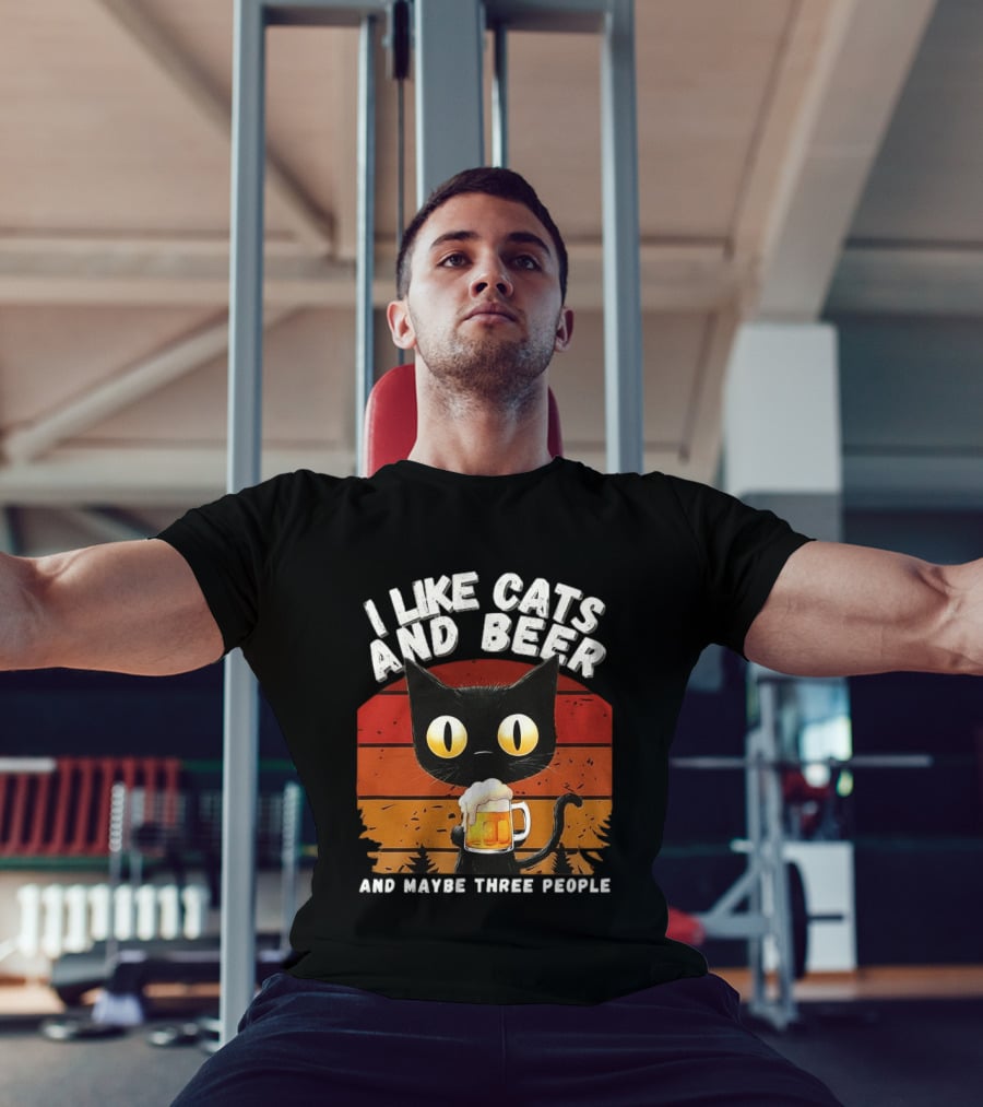 I Like Cats And Beer And Maybe Three People Sunset T-Shirt