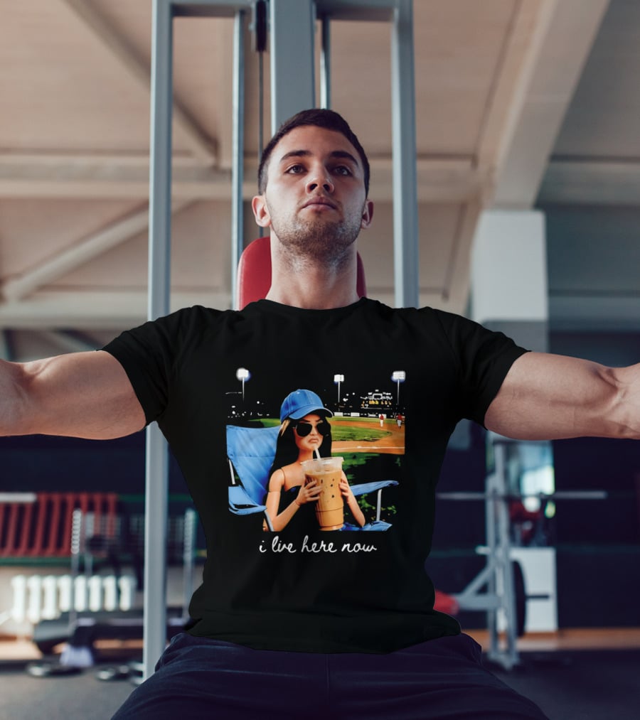 I Live Here Now Barbie Drink Coffee Baseball Stadium Scene T-Shirt