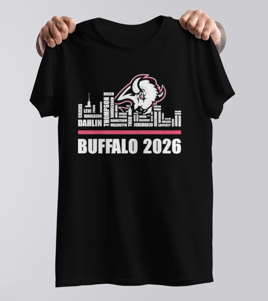 Buffalo Sabres 2026 NHL Ice Hockey Skyline Players City Shape T-Shirt
