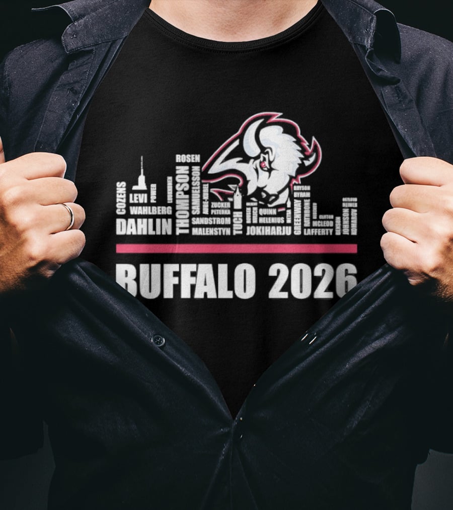 Buffalo Sabres 2026 NHL Ice Hockey Skyline Players City Shape T-Shirt