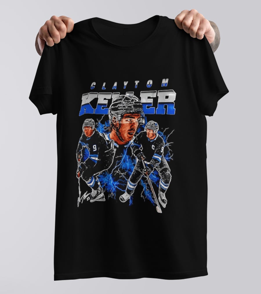 Clayton Keller 9 Utah Mammoth Ice Hockey Player Blue Lightning T-Shirt