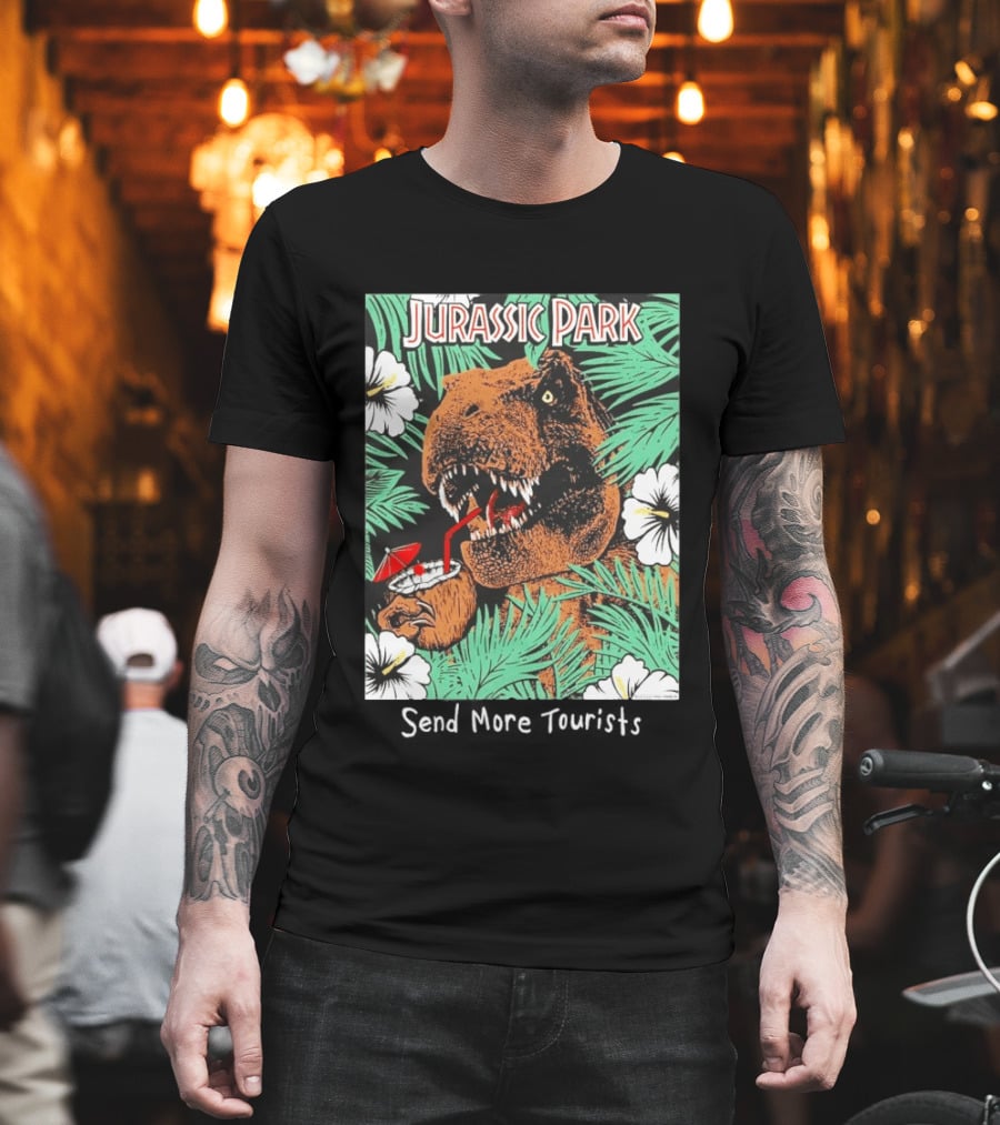 Jurassic Park Send More Tourists Rex Tropical Drink Scene T-Shirt