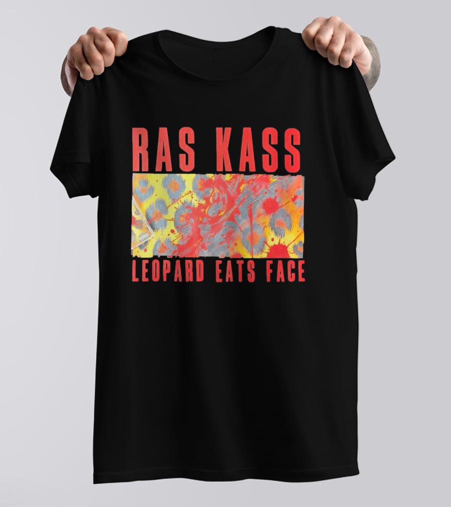 Ras Kass Leopard Eats Face Abstract Art With Blood Splatter And Animal Print T-Shirt