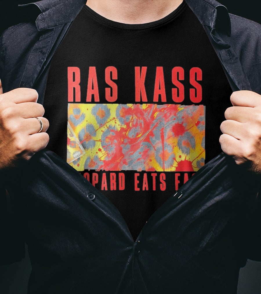 Ras Kass Leopard Eats Face Abstract Art With Blood Splatter And Animal Print T-Shirt