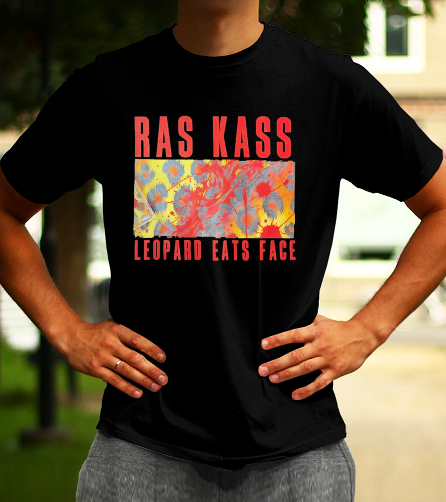 Ras Kass Leopard Eats Face Abstract Art With Blood Splatter And Animal Print T-Shirt