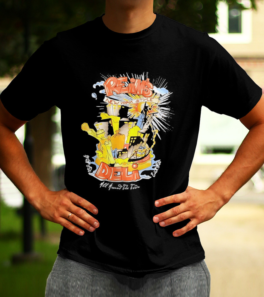 Rein's New York Style Deli Statue Of Liberty Cityscape Explosion T-Shirt