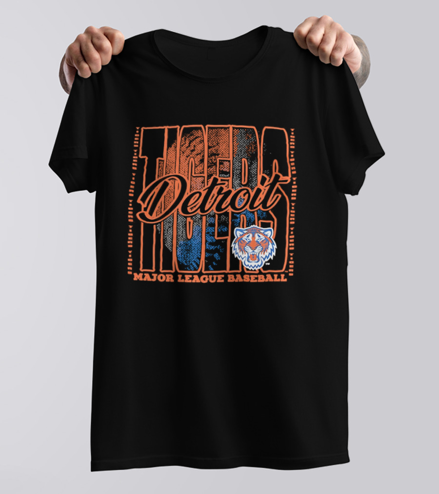 Detroit Tigers MLB Tiger Head Classic Orange And Blue T-Shirt