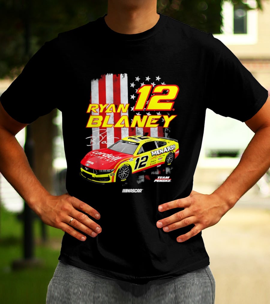 Ryan Blaney 12 Team Penske NASCAR American Flag Racing Car T-Shirt