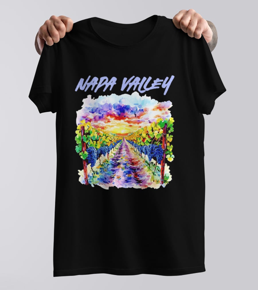 Napa Valley California Vineyard Scenic Sunset Watercolor Landscape T-Shirt