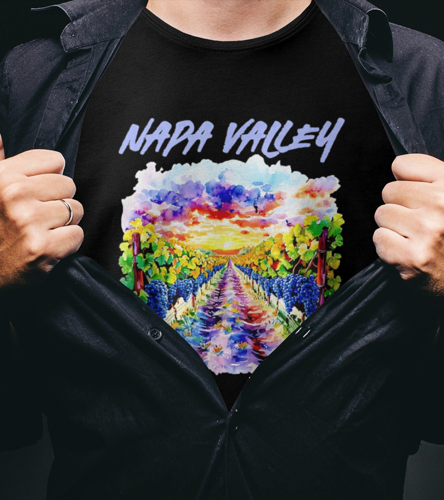 Napa Valley California Vineyard Scenic Sunset Watercolor Landscape T-Shirt