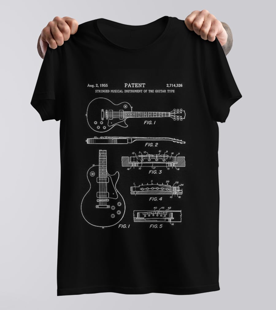 Patent Stringed Musical Instrument Blueprint Electric Guitar T-Shirt