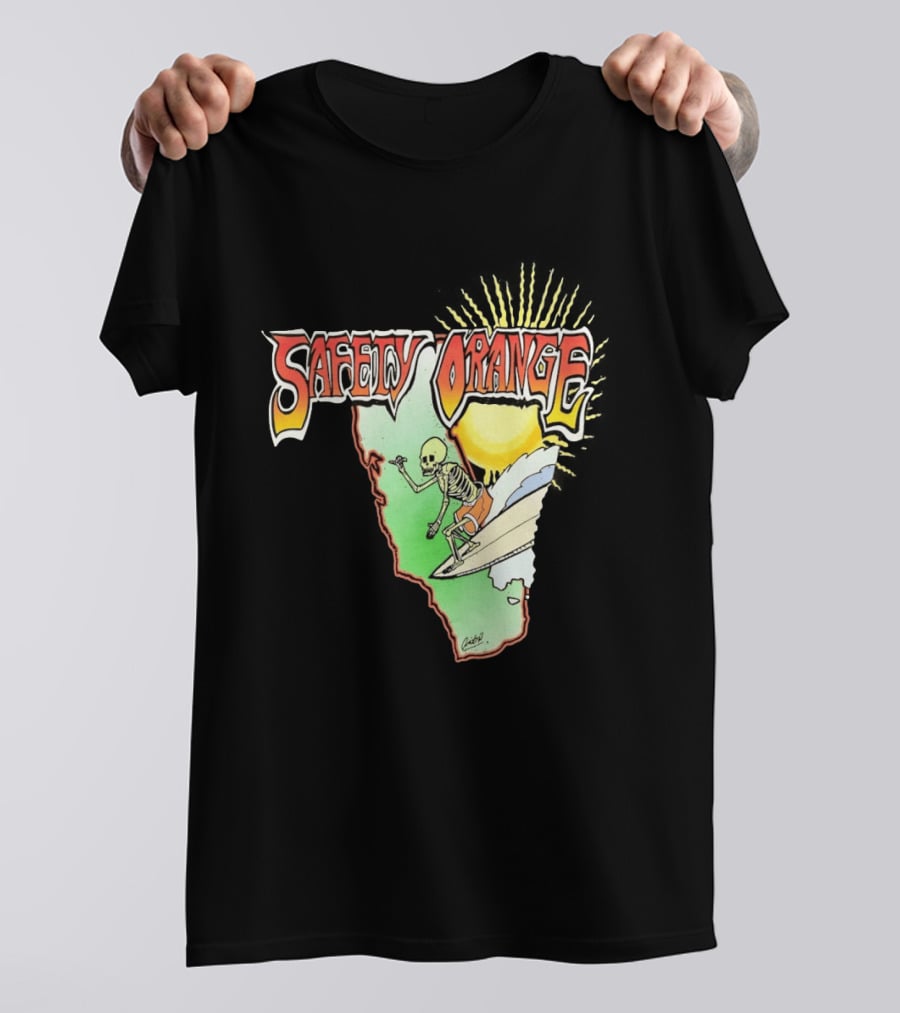Safety Orange Skeleton Surfing Explosion Scene T-Shirt