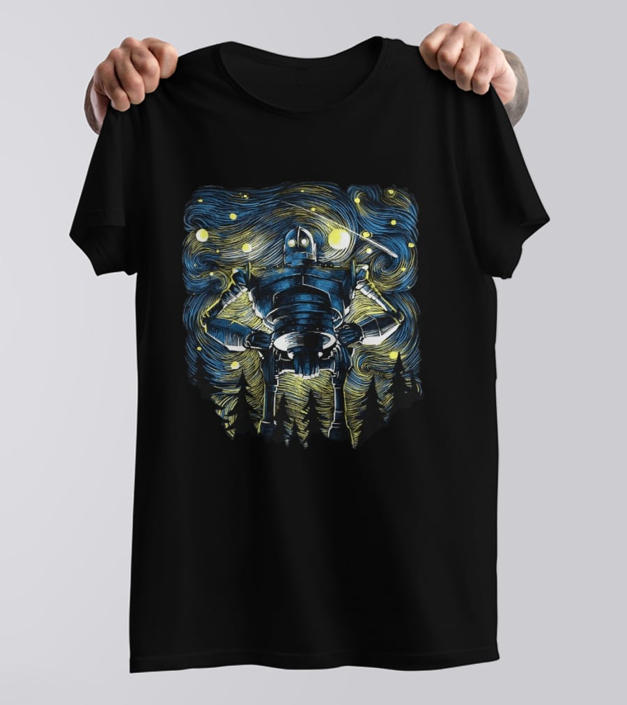 Iron Giant Meets Van Gogh's Starry Night Fusion T-Shirt