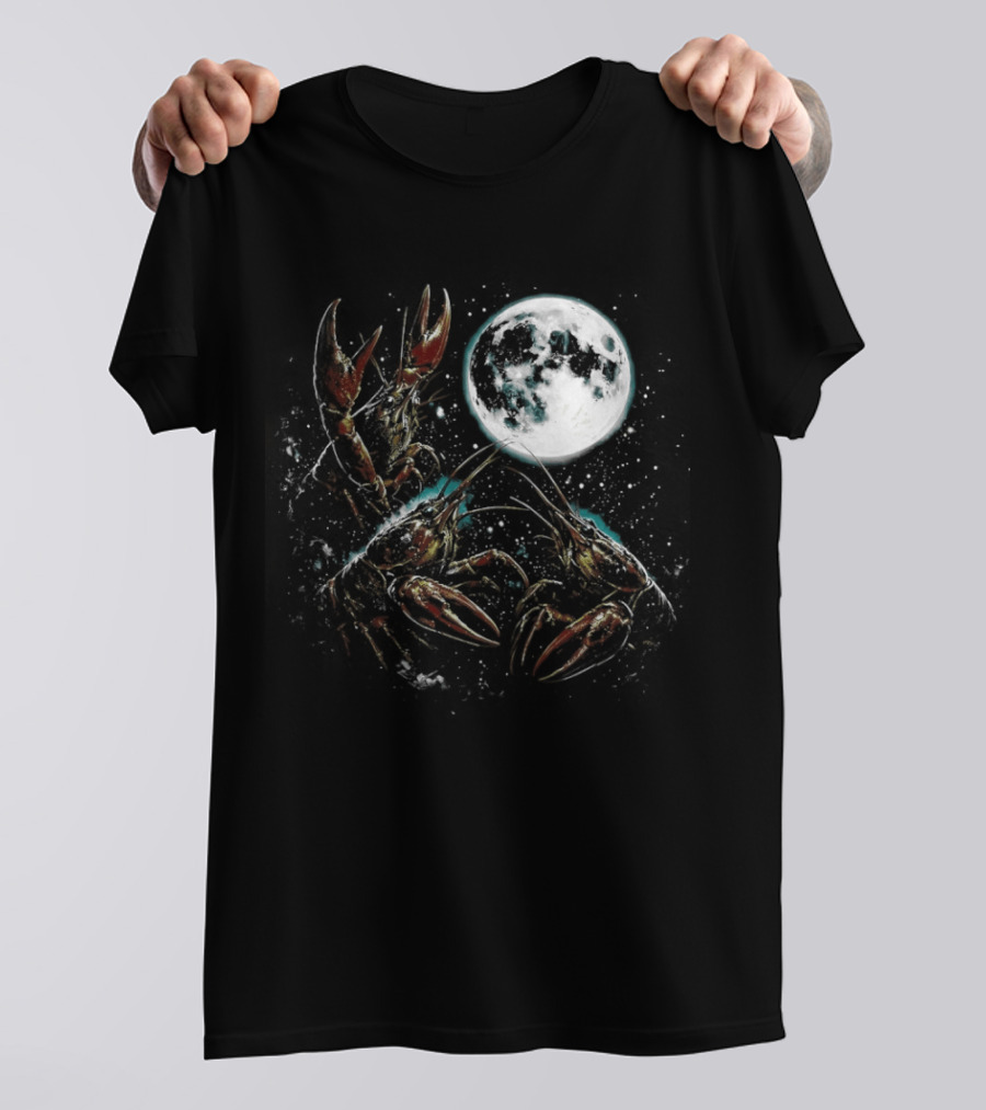 Three Crawfish Moon Galaxy Space Animal Lunar Crawdad Trio T-Shirt