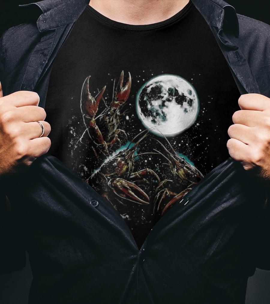 Three Crawfish Moon Galaxy Space Animal Lunar Crawdad Trio T-Shirt
