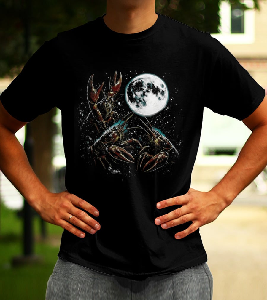 Three Crawfish Moon Galaxy Space Animal Lunar Crawdad Trio T-Shirt