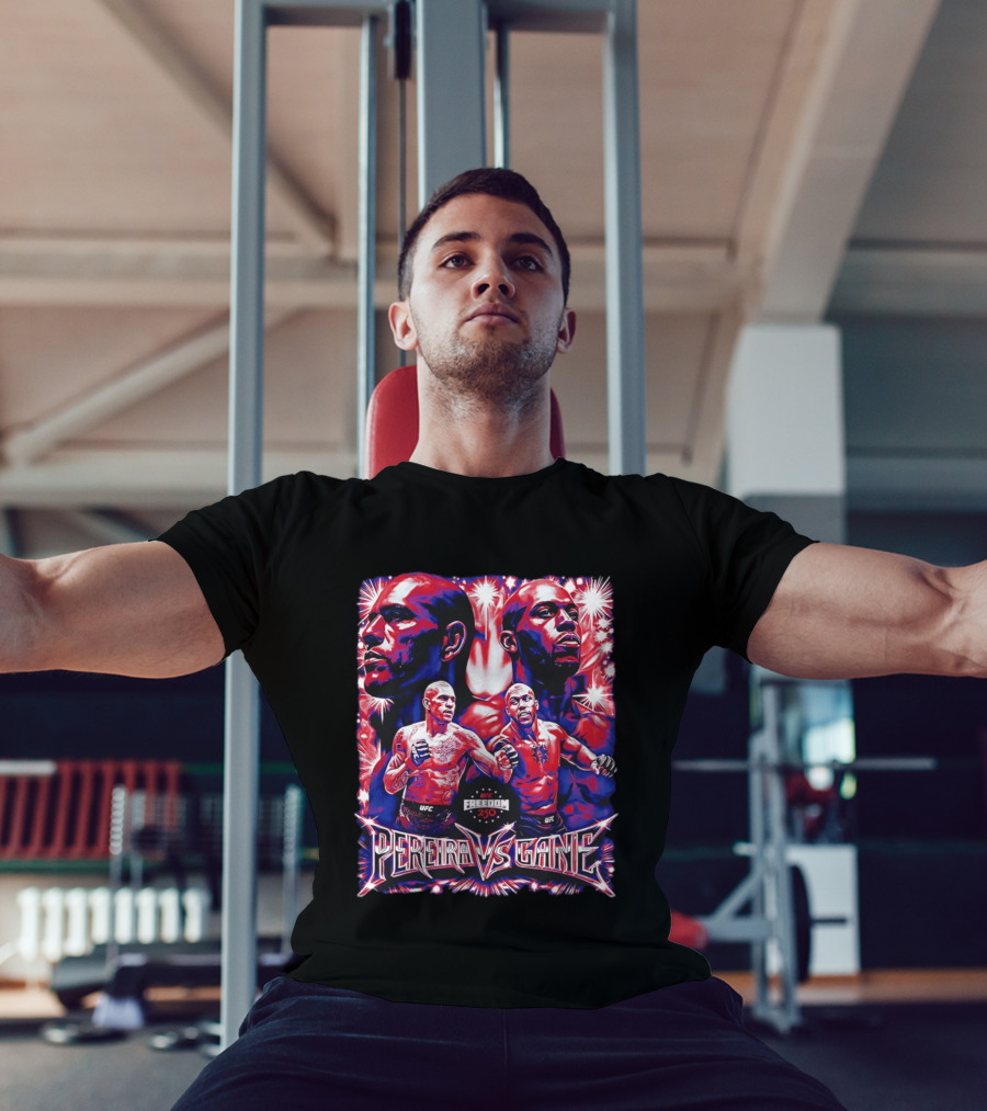 UFC Freedom 250 Pereira Vs Gane Event With Dramatic Fighter Portraits T-Shirt