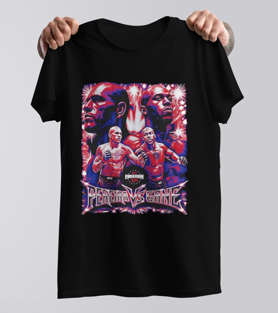 UFC Freedom 250 Pereira Vs Gane Event With Dramatic Fighter Portraits T-Shirt