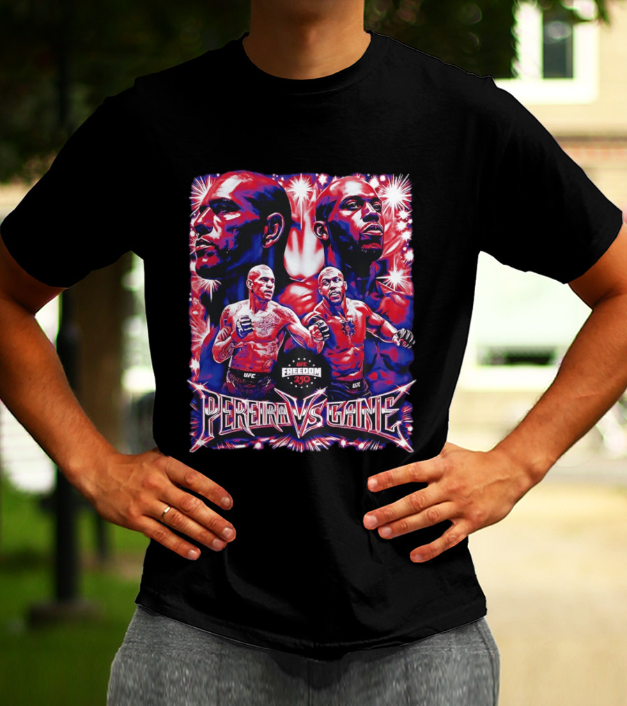 UFC Freedom 250 Pereira Vs Gane Event With Dramatic Fighter Portraits T-Shirt