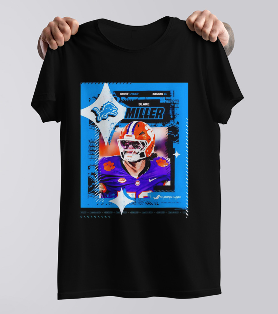 Blake Miller Clemson Round 1 Pick 17 Detroit Lions Tiger Uniform T-Shirt