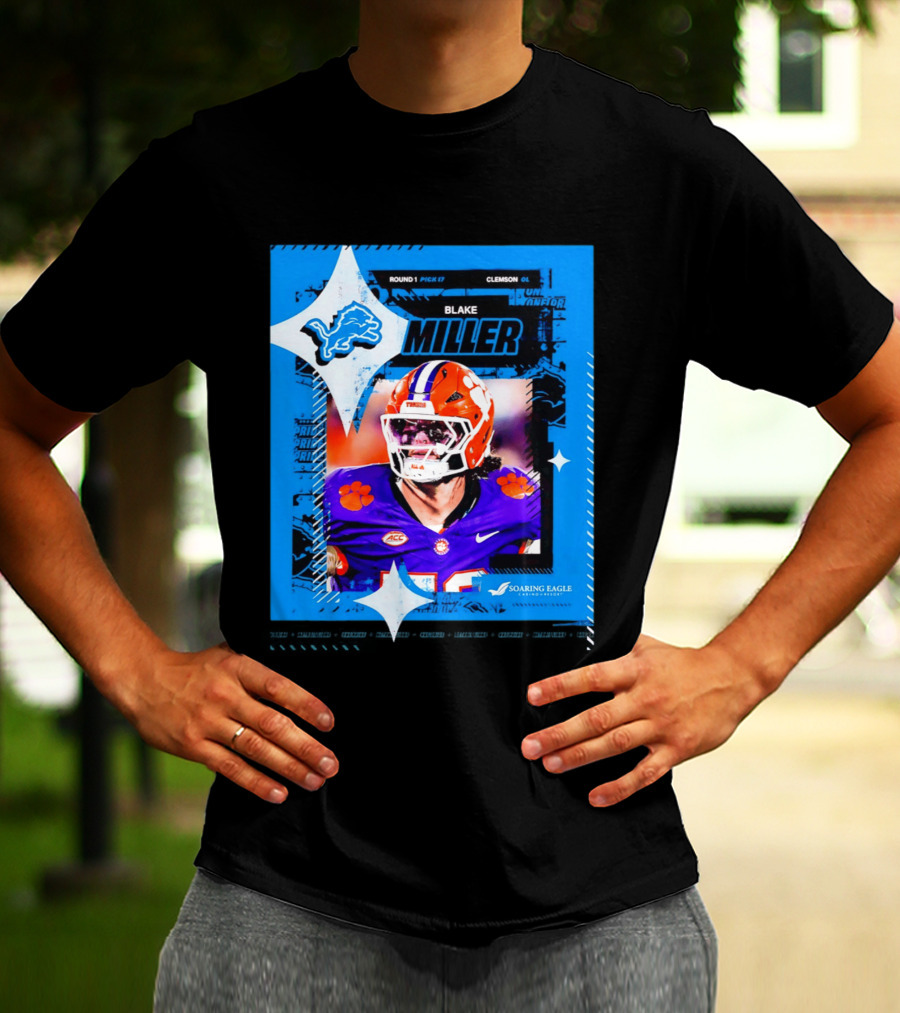 Blake Miller Clemson Round 1 Pick 17 Detroit Lions Tiger Uniform T-Shirt