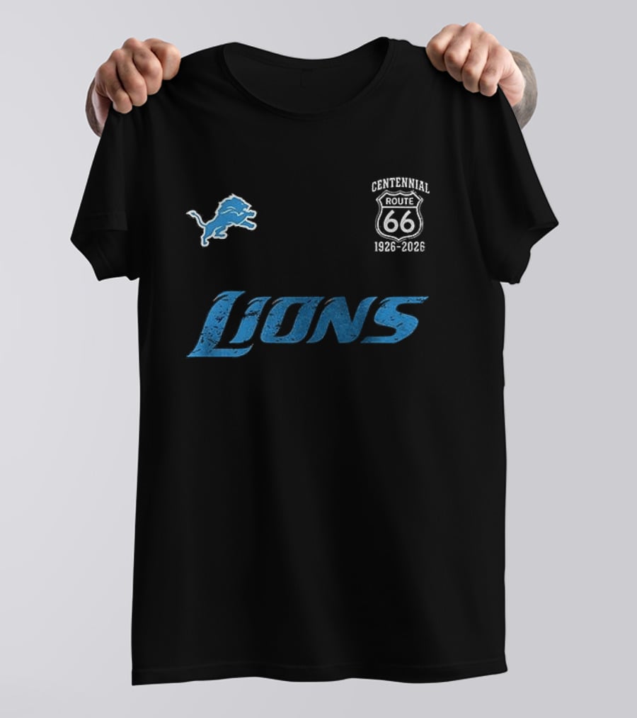Detroit Lions Centennial Route 66 1926 2026 100th Anniversary T-Shirt