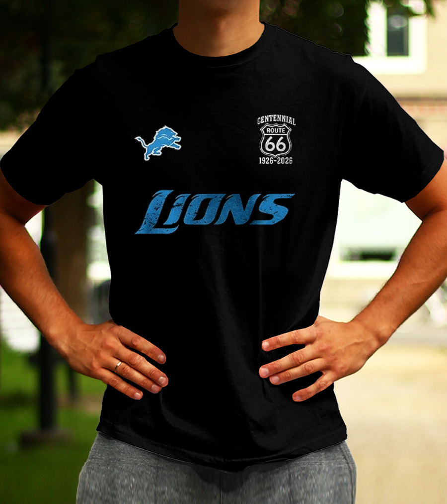 Detroit Lions Centennial Route 66 1926 2026 100th Anniversary T-Shirt