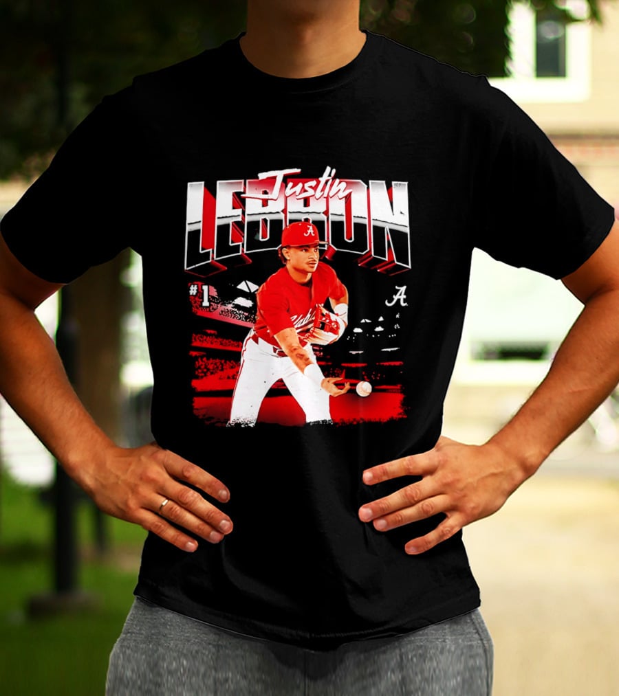Justin Lebron Alabama Crimson Tide Baseball Player In Action T-Shirt