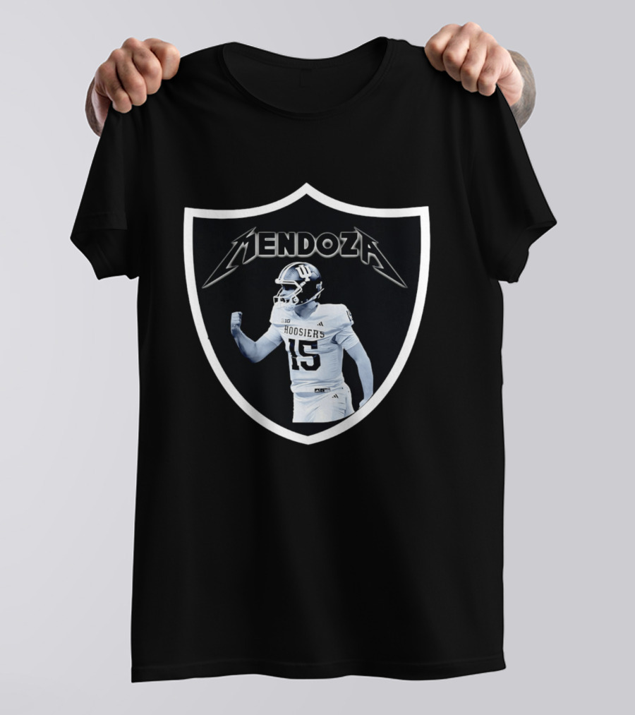 Mendoza Hoosiers 15 Shield Style Las Vegas Raiders T-Shirt