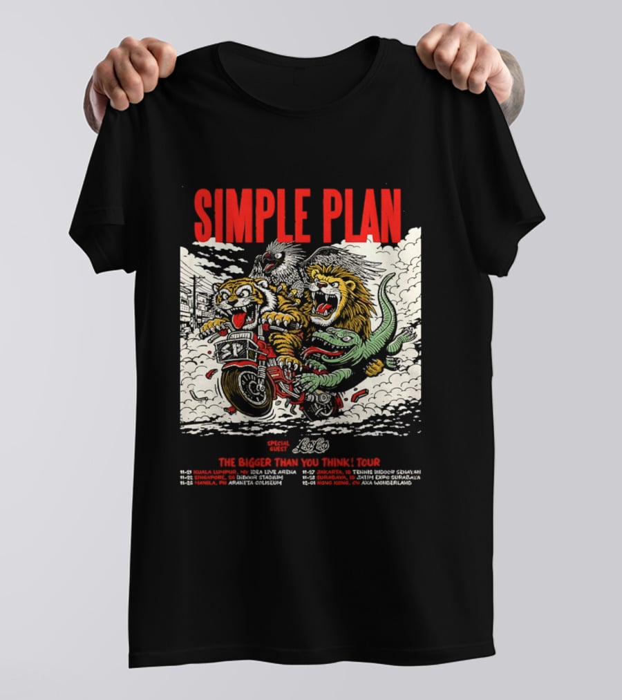 Simple Plan 2024 The Bigger Than You Think Tour Dates Lion And Monster Motocross T-Shirt