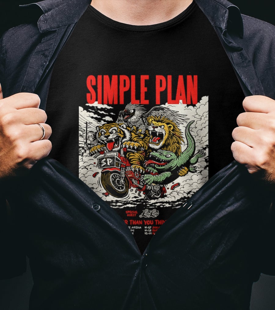 Simple Plan 2024 The Bigger Than You Think Tour Dates Lion And Monster Motocross T-Shirt
