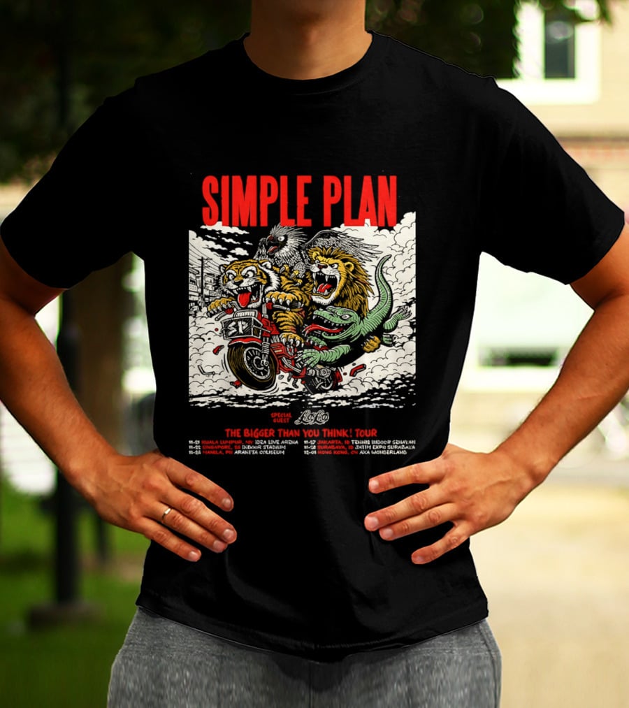 Simple Plan 2024 The Bigger Than You Think Tour Dates Lion And Monster Motocross T-Shirt