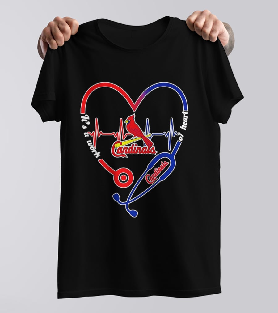 St. Louis Cardinals Heartbeat Stethoscope It's A Work Of Heart 2026 T-Shirt