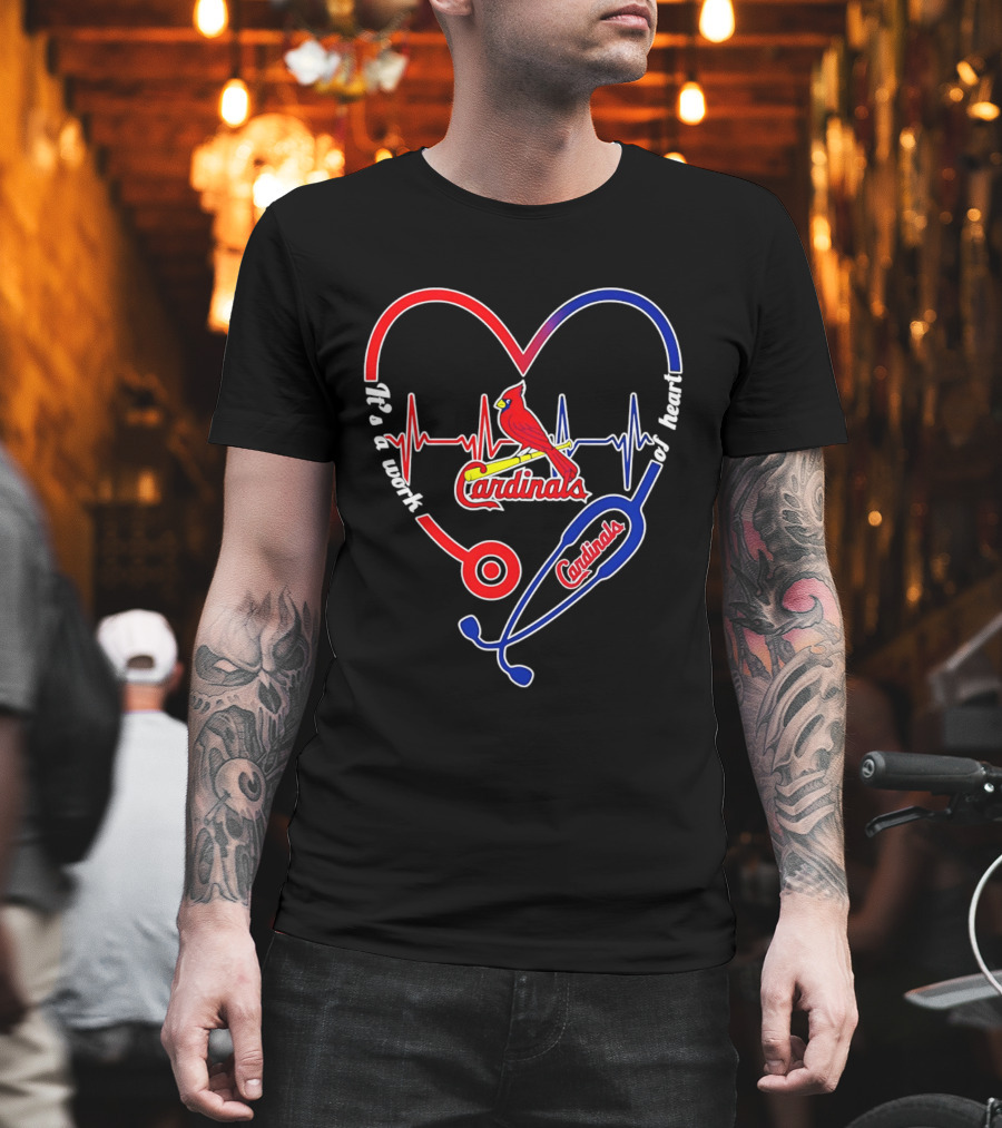 St. Louis Cardinals Heartbeat Stethoscope It's A Work Of Heart 2026 T-Shirt