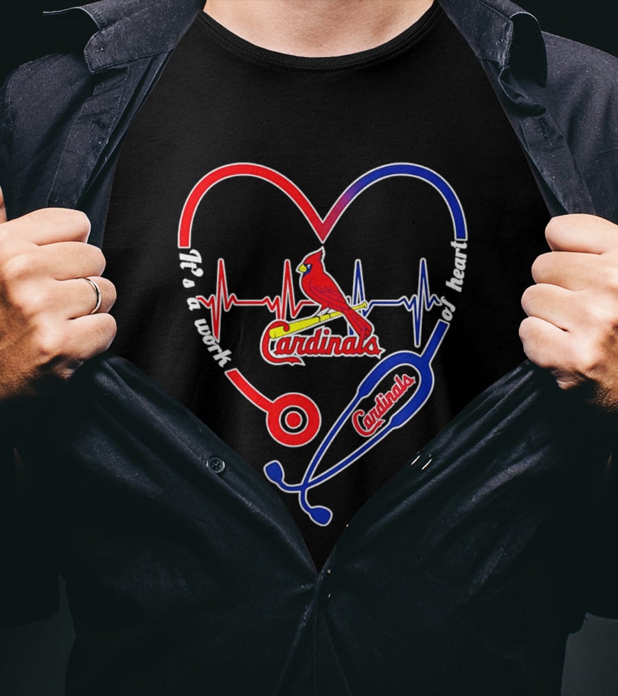 St. Louis Cardinals Heartbeat Stethoscope It's A Work Of Heart 2026 T-Shirt