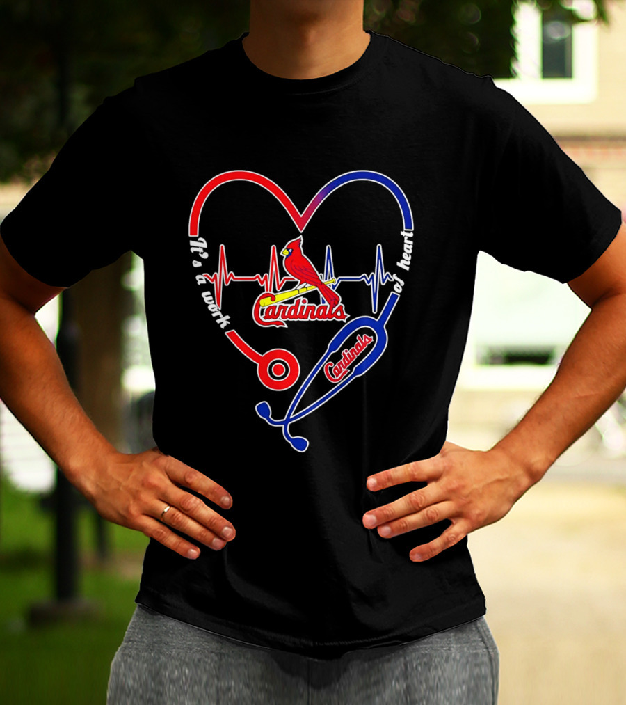 St. Louis Cardinals Heartbeat Stethoscope It's A Work Of Heart 2026 T-Shirt