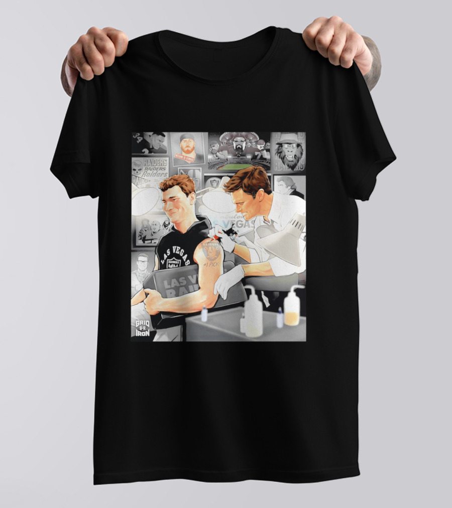 Las Vegas Raiders Fernando Mendoza Tom Brady Tattoo Moment With Raiders Art And Iconic Characters T-Shirt