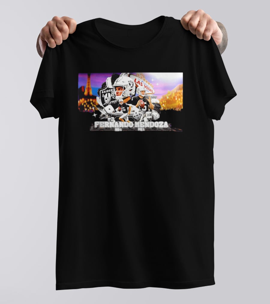 Fernando Mendoza Raiders Las Vegas Lights Casino Dice Football Draft T-Shirt
