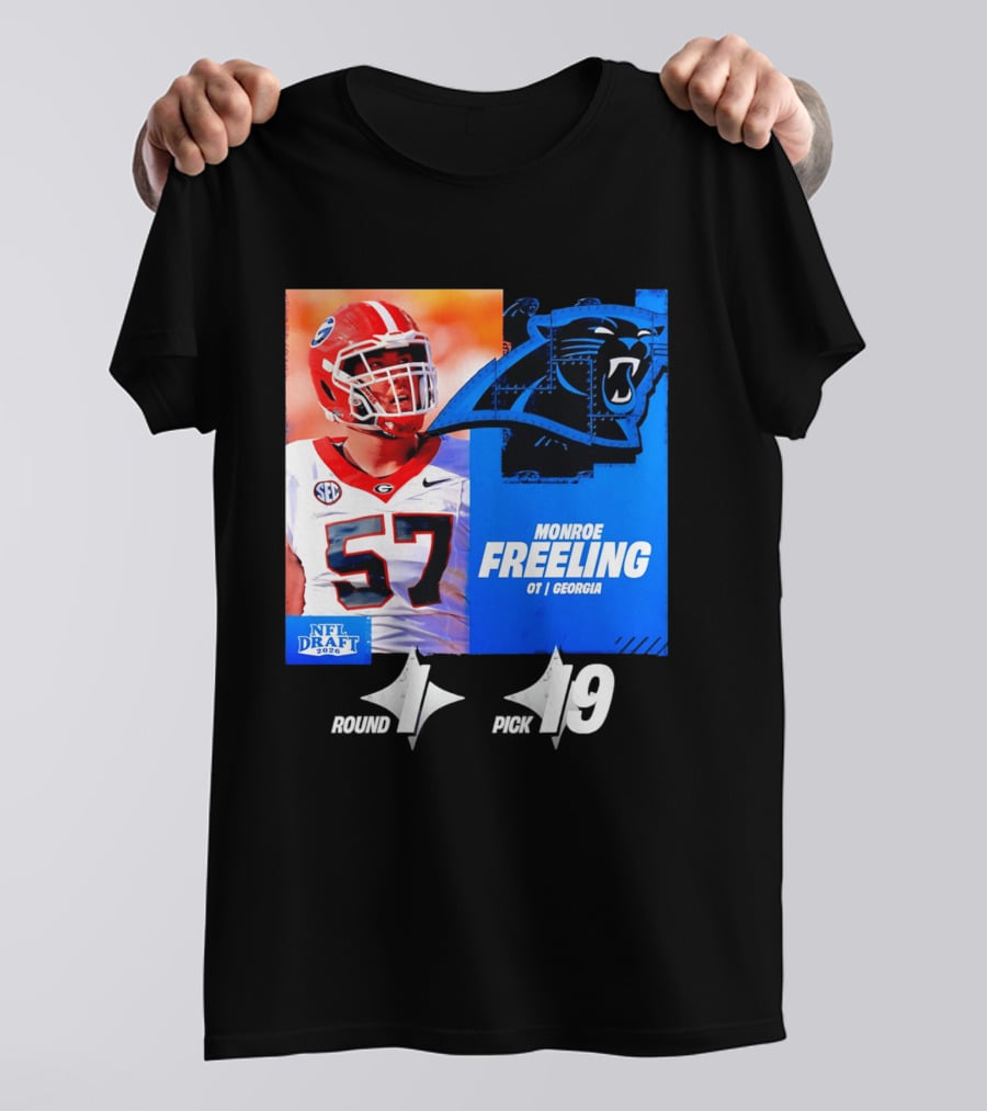 Monroe Freeling Georgia OT Round 1 Pick 19 Carolina Panthers 2026 NFL Draft T-Shirt