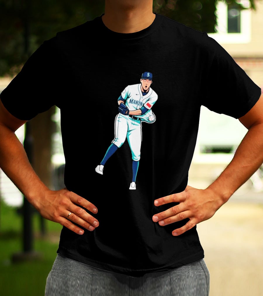 Mariners Gogan Gilbert Baseball Pitcher Action Scene T-Shirt