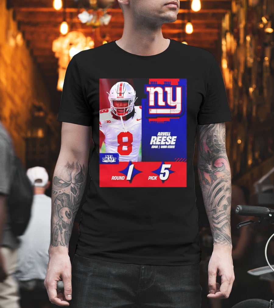 New York Giants NFL Draft 2026 Arvell Reese Ohio State Round 1 Pick 5 T-Shirt