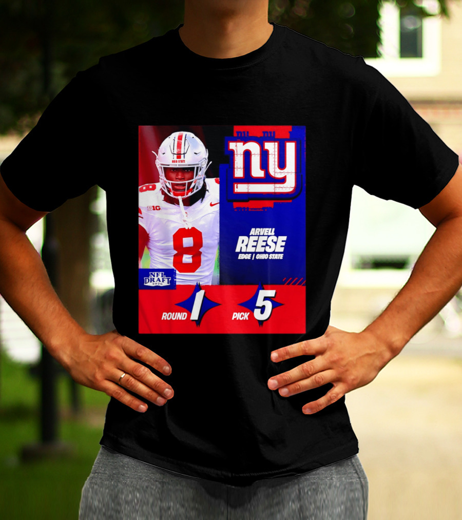 New York Giants NFL Draft 2026 Arvell Reese Ohio State Round 1 Pick 5 T-Shirt