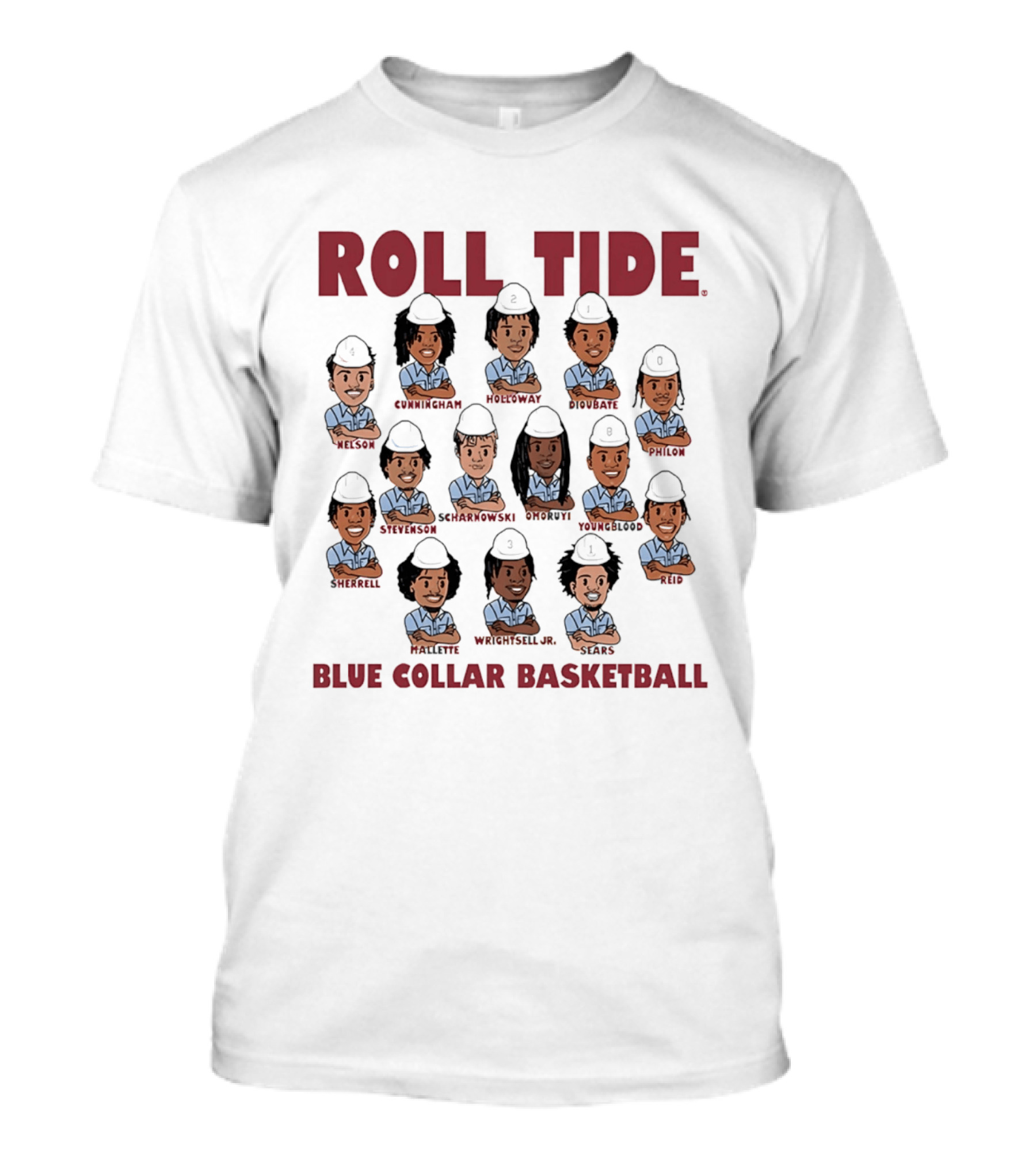ROLL TIDE Alabama Blue Collar Basketball Team Caricature T-Shirt