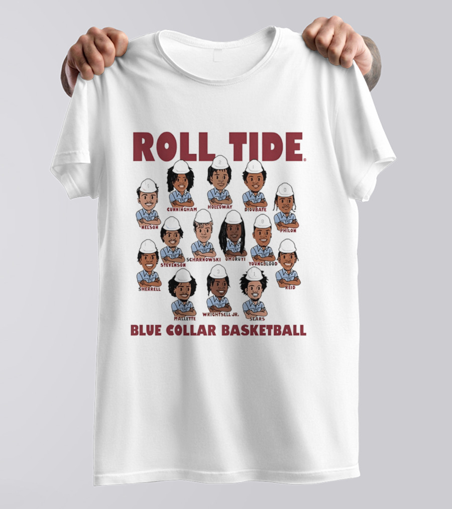 ROLL TIDE Alabama Blue Collar Basketball Team Caricature T-Shirt